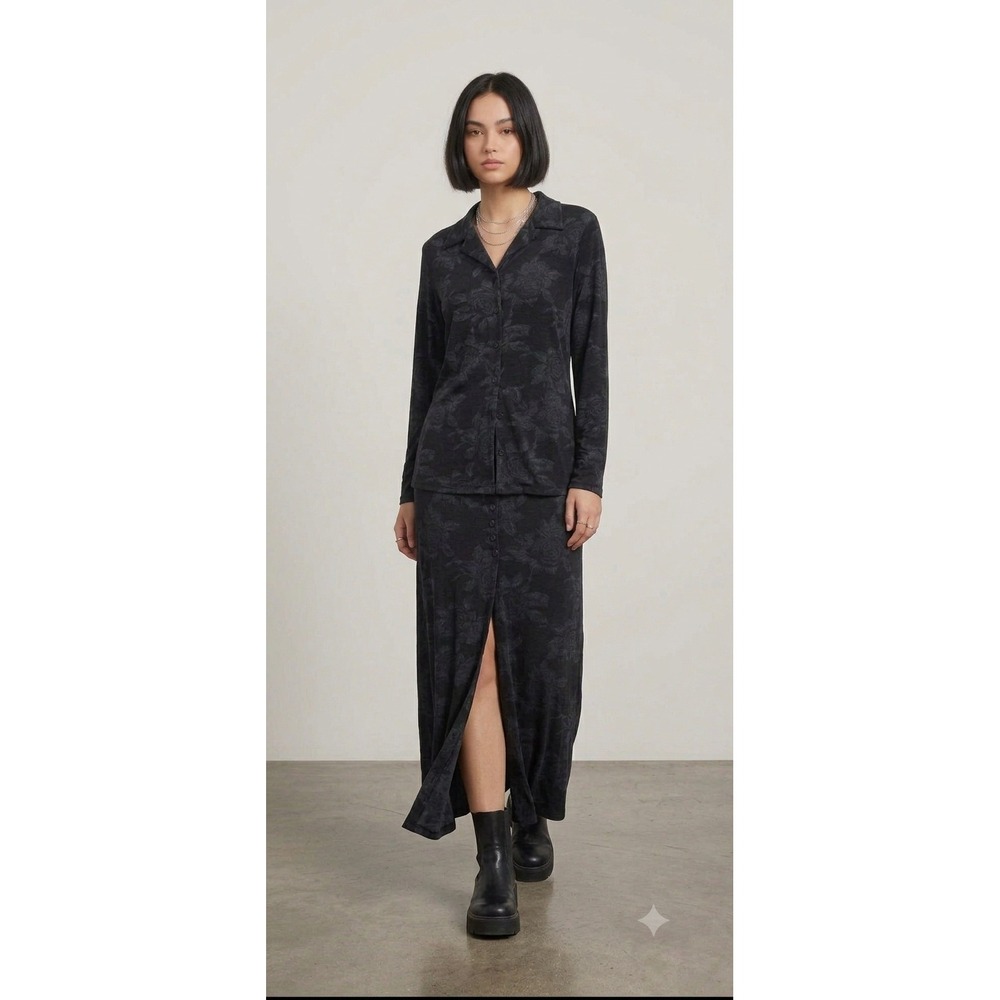 Es.Se 2 Piece Maxi Skirt Set Size M/L Black Floral Rose Esse 90s Y2K Goth Witchy - Picture 11 of 16